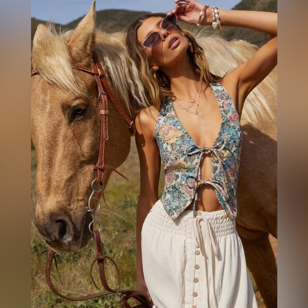 Front Tie Floral Crop Halter Medium Large Only
